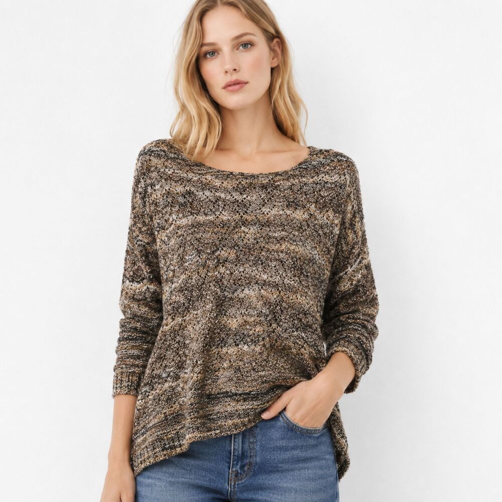 Boho Marled Knit Slouchy Tunic Sweater Earthy Granola Crunchy 89th & Madison M